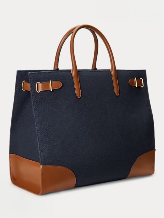 Ralph Lauren Handbags - Ralph Lauren Navy Canvas and Brown Leather Tote